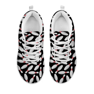 Black Bowling Pins Pattern Print White Sneakers