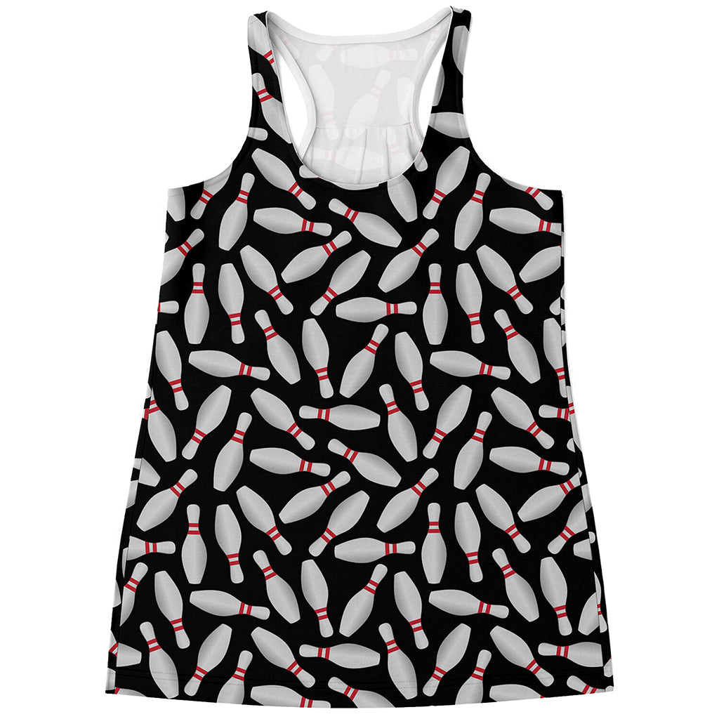 Black Bowling Pins Pattern Print Women's Racerback Tank Top