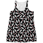 Black Bowling Pins Pattern Print Women's Racerback Tank Top