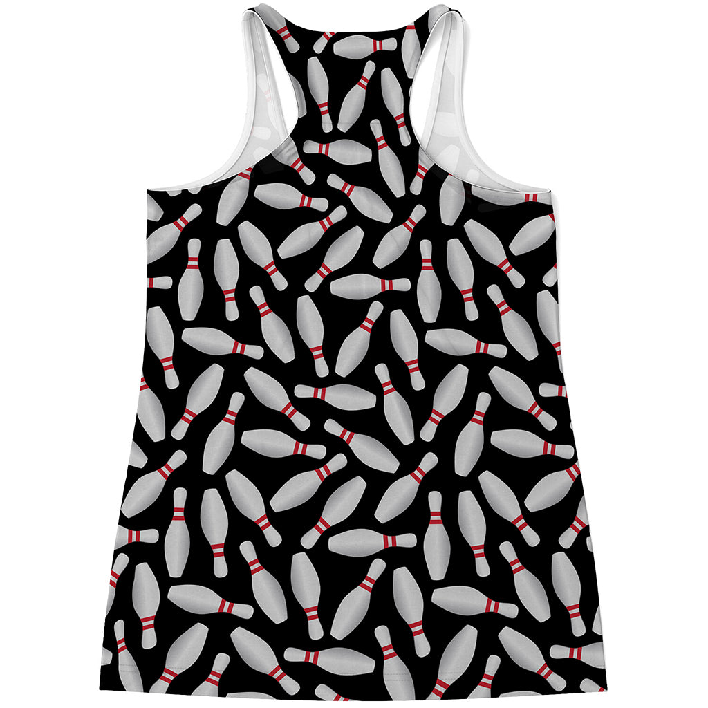 Black Bowling Pins Pattern Print Women's Racerback Tank Top