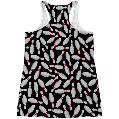 Black Bowling Pins Pattern Print Women's Racerback Tank Top