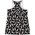 Black Bowling Pins Pattern Print Women's Racerback Tank Top