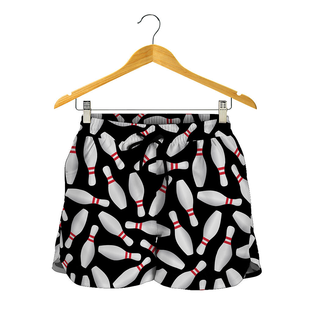 Black Bowling Pins Pattern Print Women's Shorts