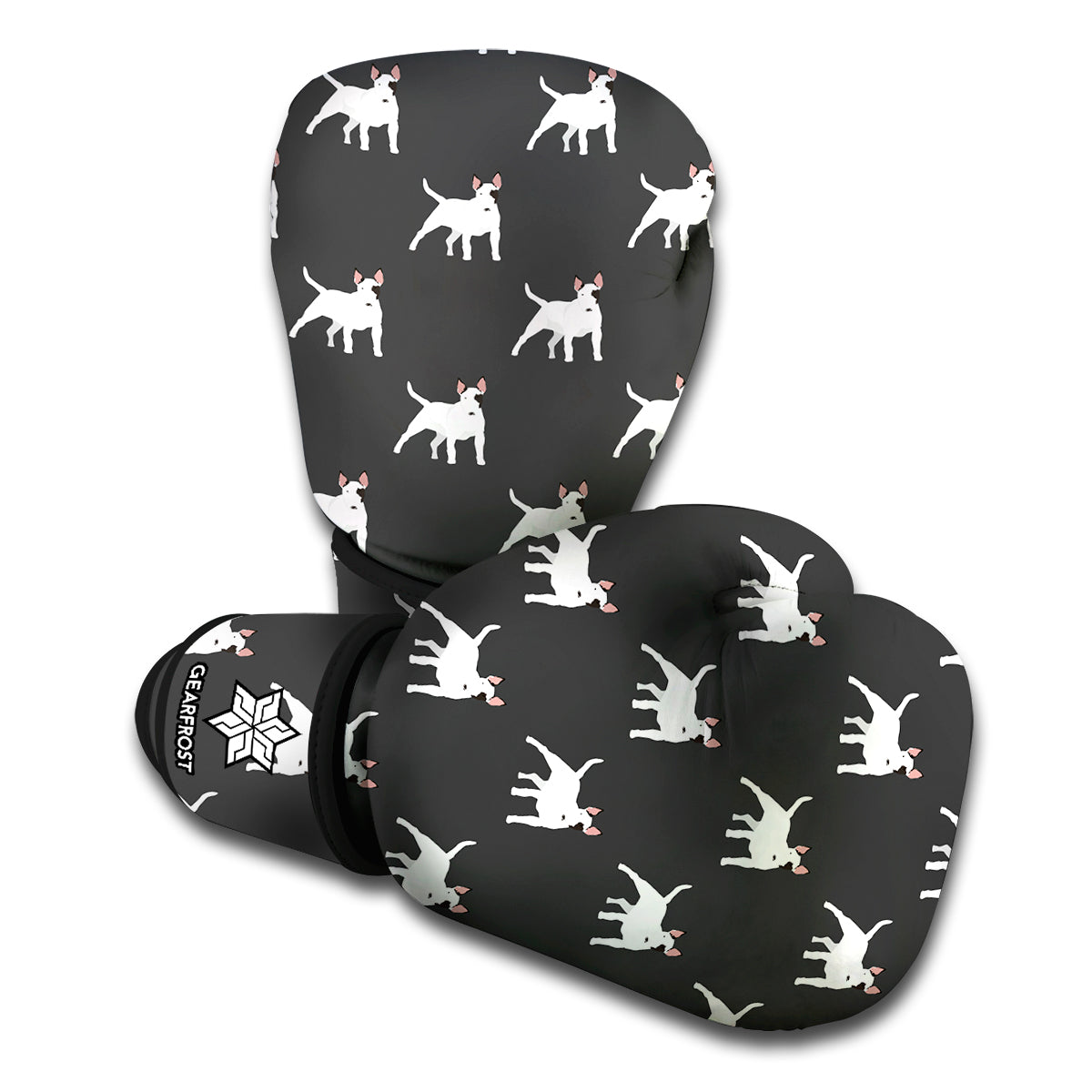 Black Bull Terrier Pattern Print Boxing Gloves