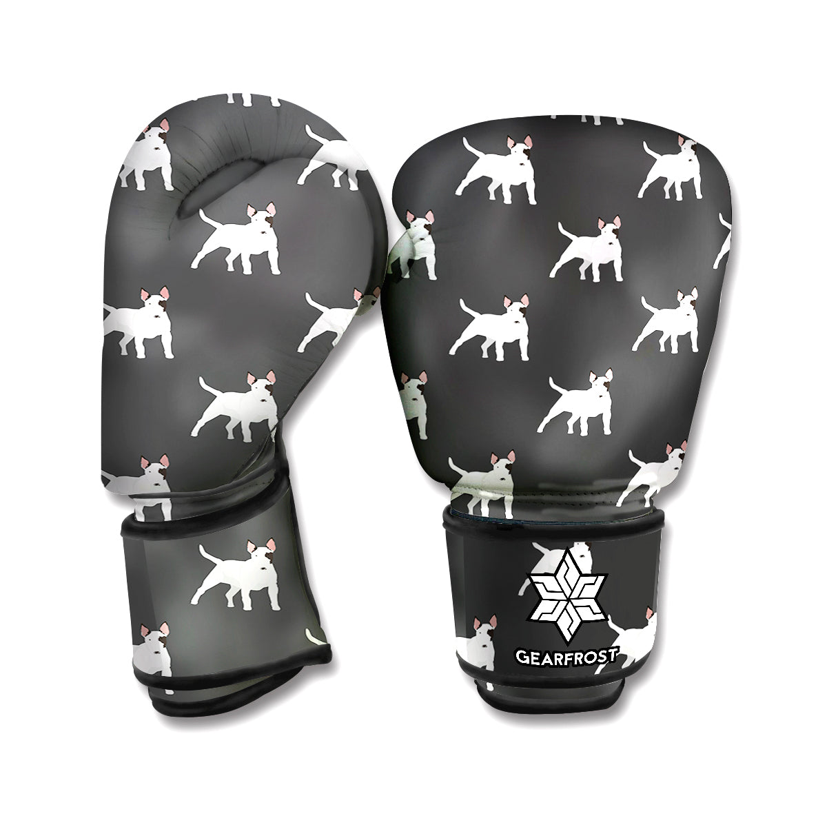 Black Bull Terrier Pattern Print Boxing Gloves