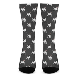 Black Bull Terrier Pattern Print Crew Socks