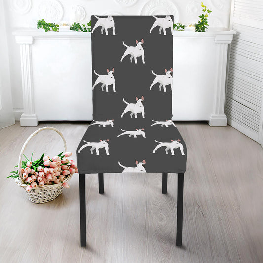 Black Bull Terrier Pattern Print Dining Chair Slipcover
