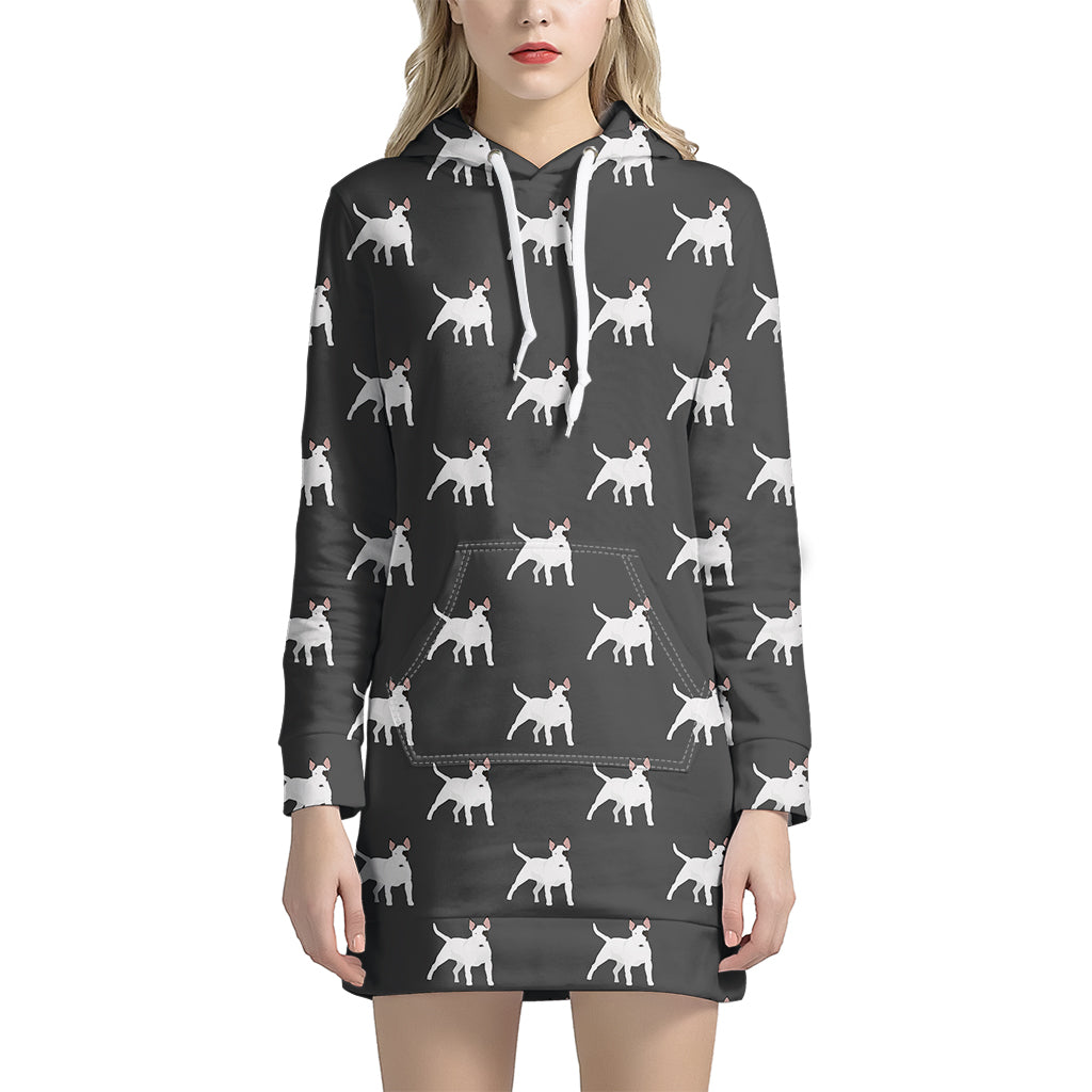 Black Bull Terrier Pattern Print Hoodie Dress