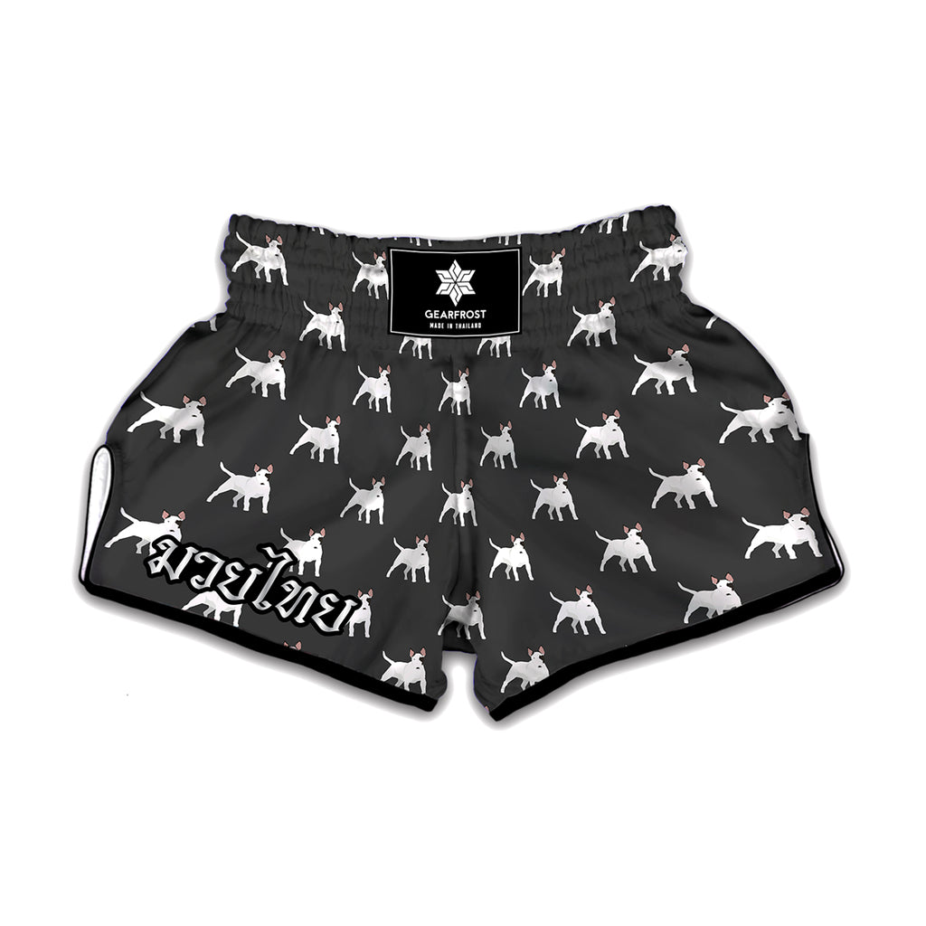 Black Bull Terrier Pattern Print Muay Thai Boxing Shorts