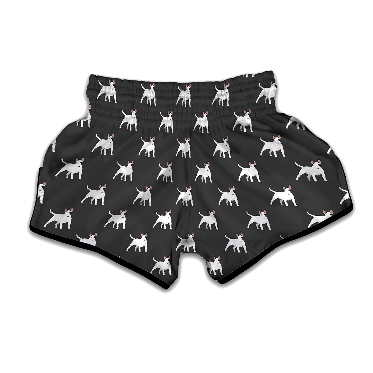 Black Bull Terrier Pattern Print Muay Thai Boxing Shorts