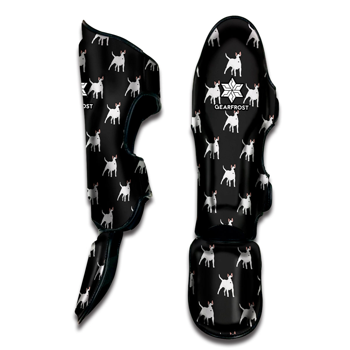 Black Bull Terrier Pattern Print Muay Thai Shin Guard