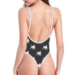 Black Bull Terrier Pattern Print One Piece High Cut Swimsuit