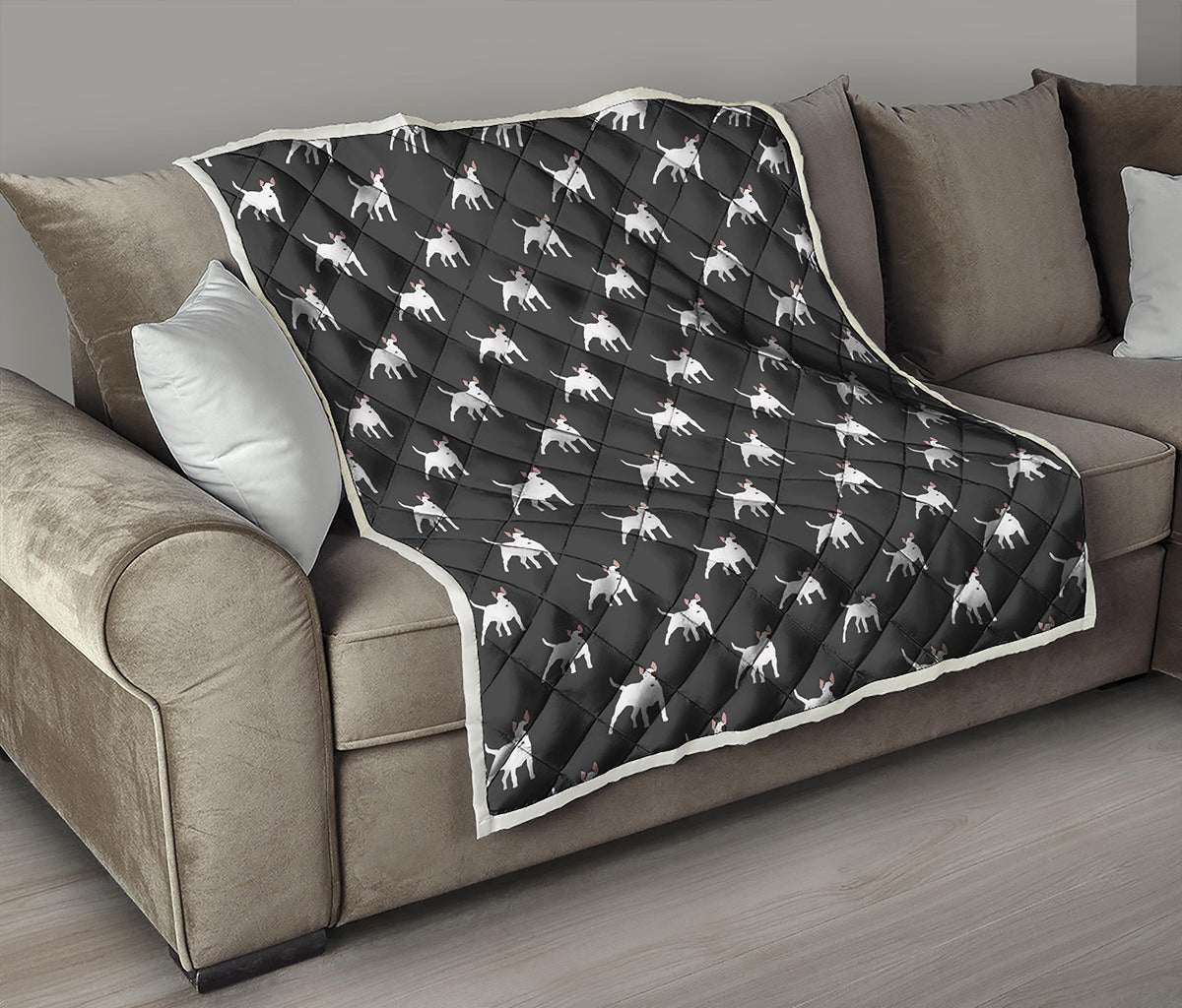 Black Bull Terrier Pattern Print Quilt