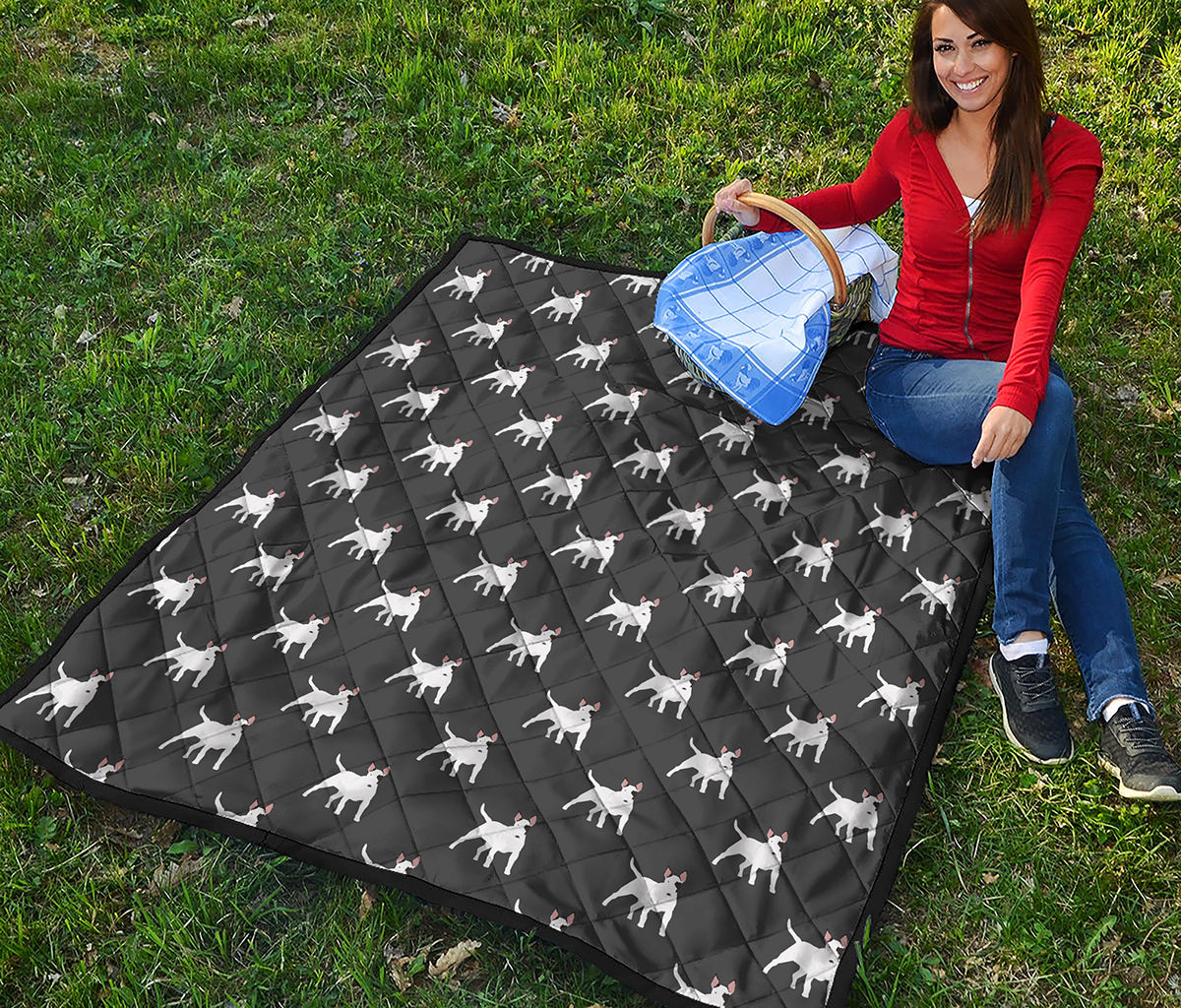 Black Bull Terrier Pattern Print Quilt