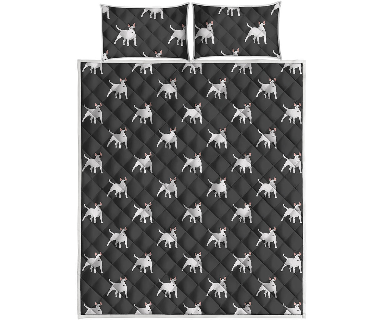 Black Bull Terrier Pattern Print Quilt Bed Set