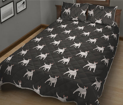 Black Bull Terrier Pattern Print Quilt Bed Set