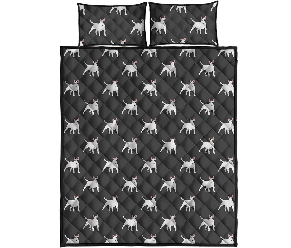 Black Bull Terrier Pattern Print Quilt Bed Set