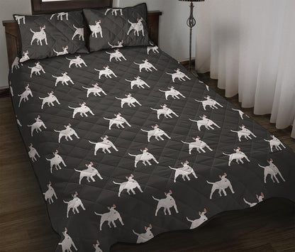 Black Bull Terrier Pattern Print Quilt Bed Set
