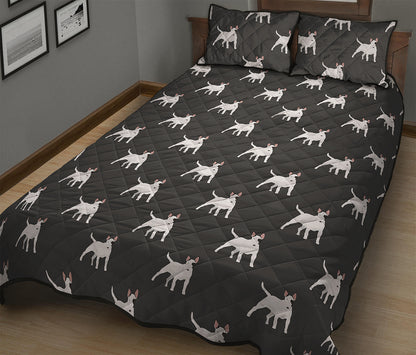 Black Bull Terrier Pattern Print Quilt Bed Set