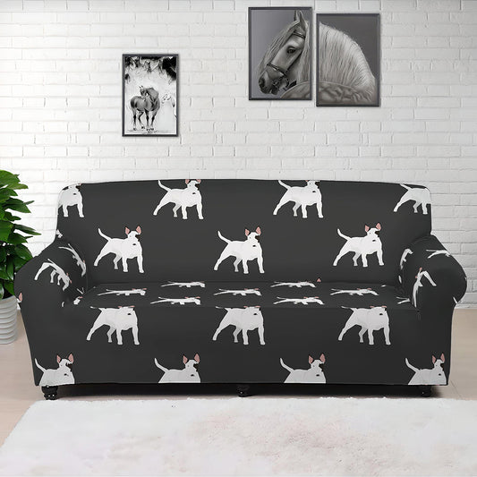 Black Bull Terrier Pattern Print Sofa Cover