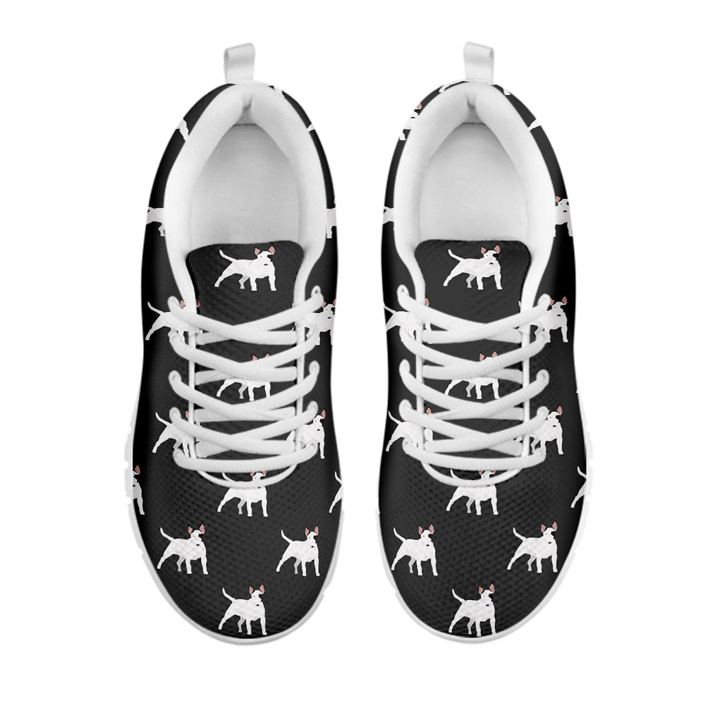 Black Bull Terrier Pattern Print White Sneakers