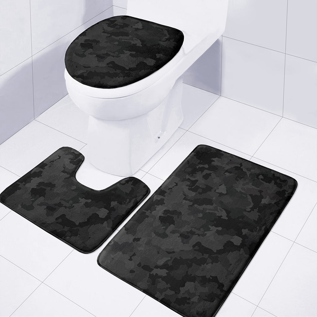 Black Camouflage Print 3 Piece Bath Mat Set