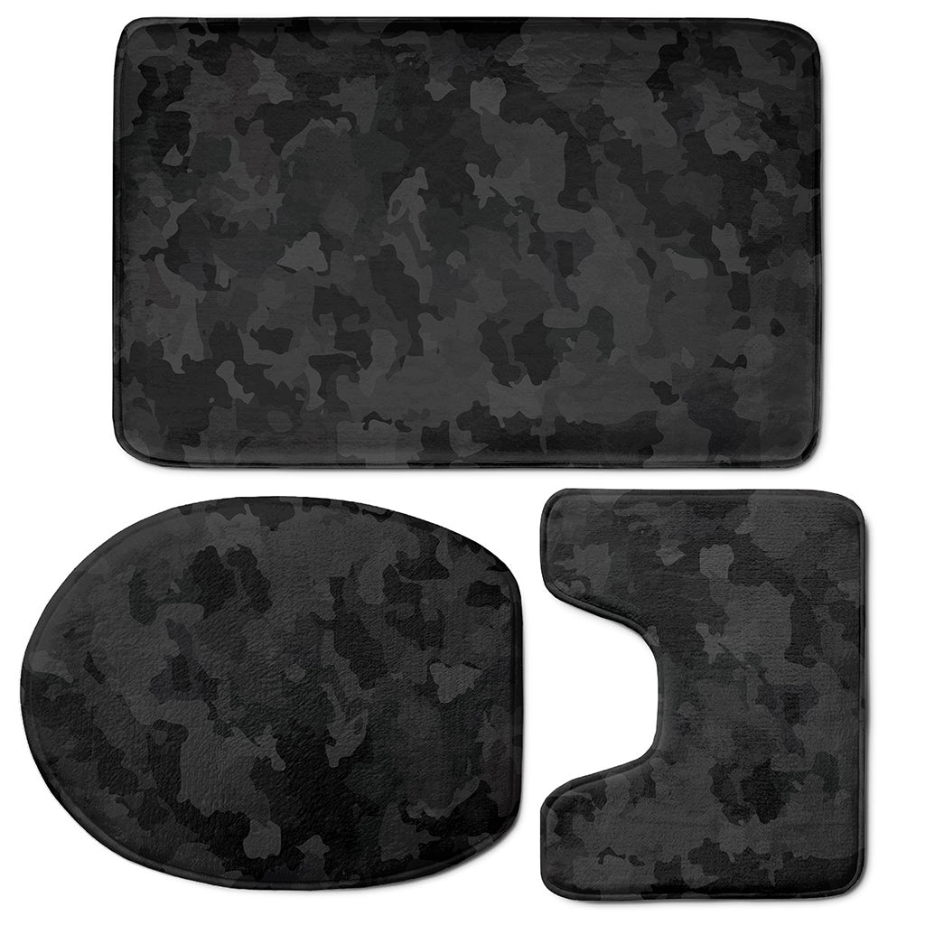 Black Camouflage Print 3 Piece Bath Mat Set