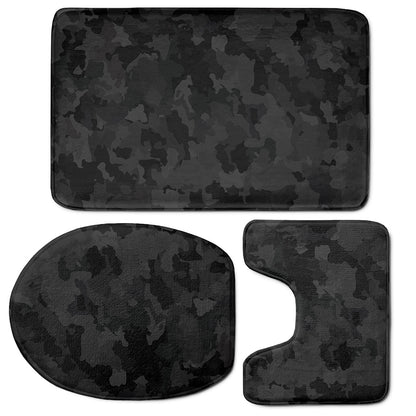 Black Camouflage Print 3 Piece Bath Mat Set