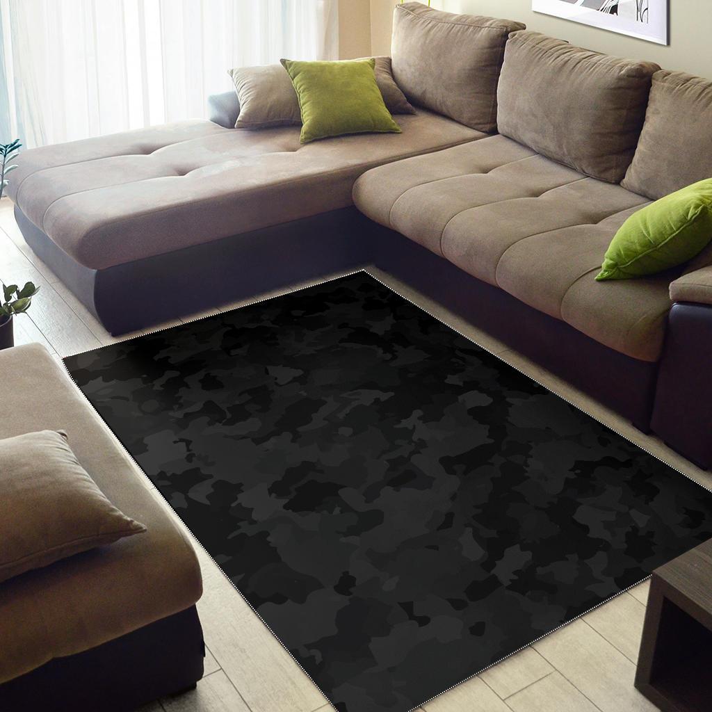 Black Camouflage Print Area Rug GearFrost