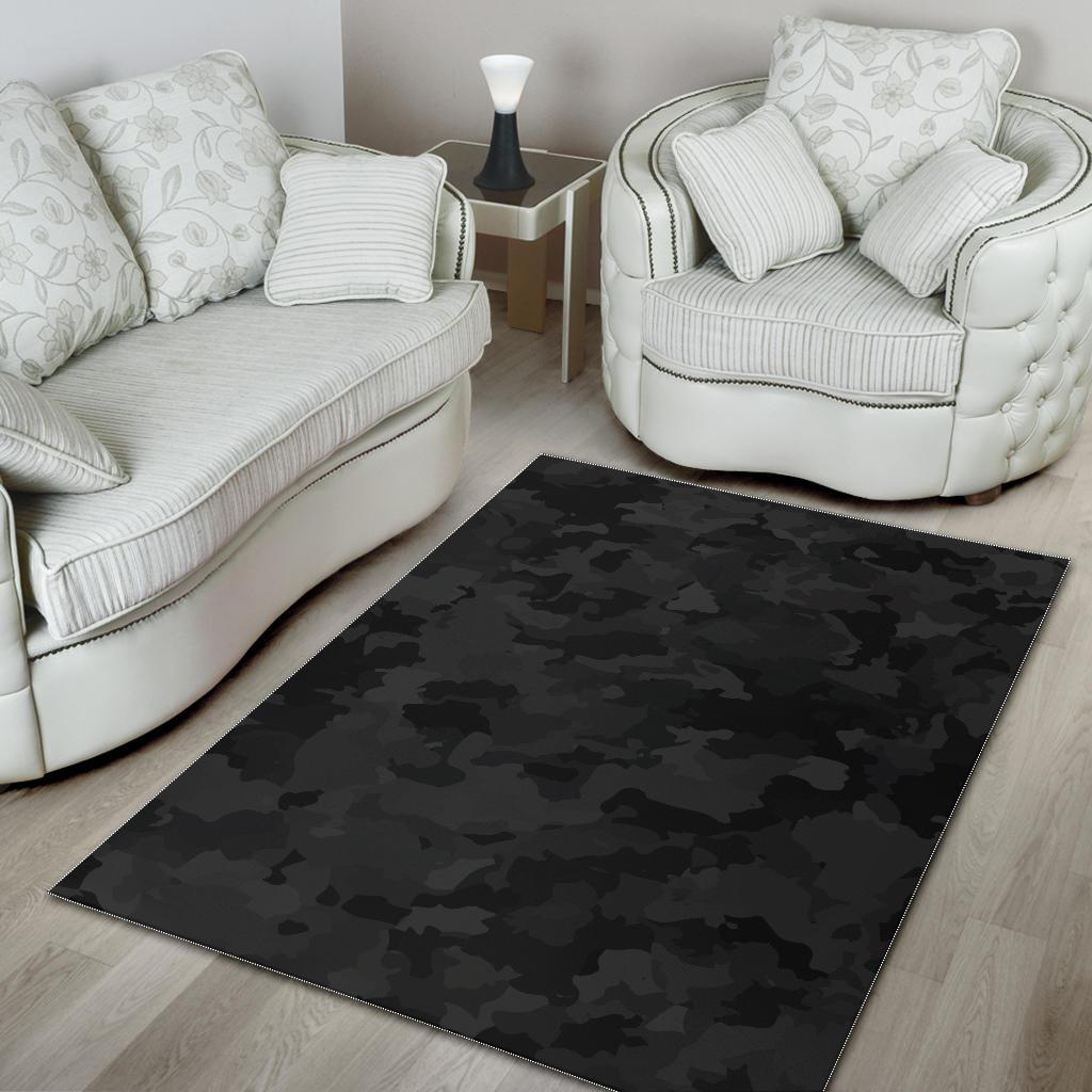 Black Camouflage Print Area Rug GearFrost
