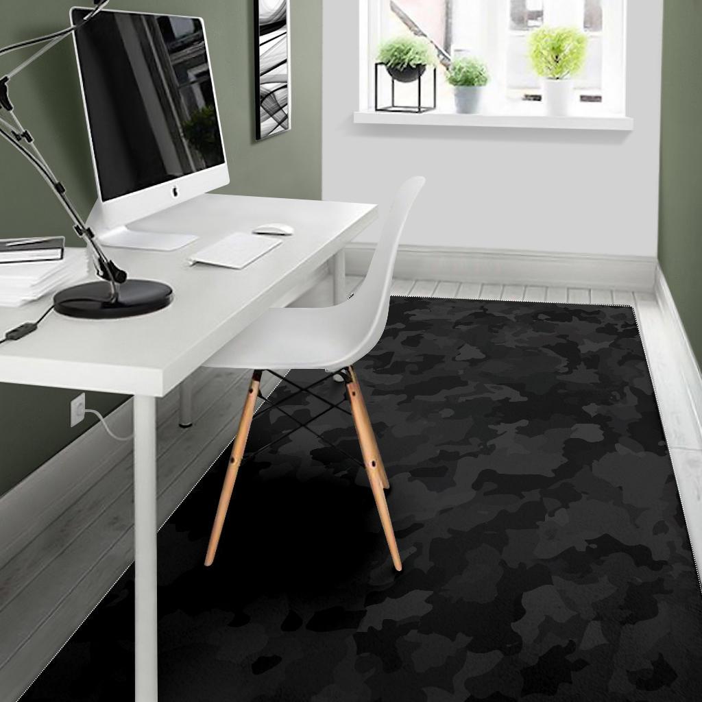Black Camouflage Print Area Rug GearFrost
