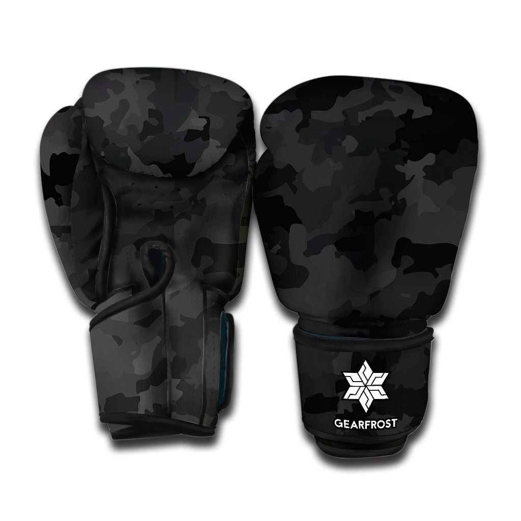 Black Camouflage Print Boxing Gloves
