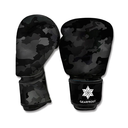 Black Camouflage Print Boxing Gloves