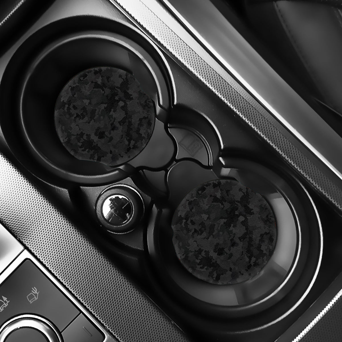 Black Camouflage Print Car Coasters