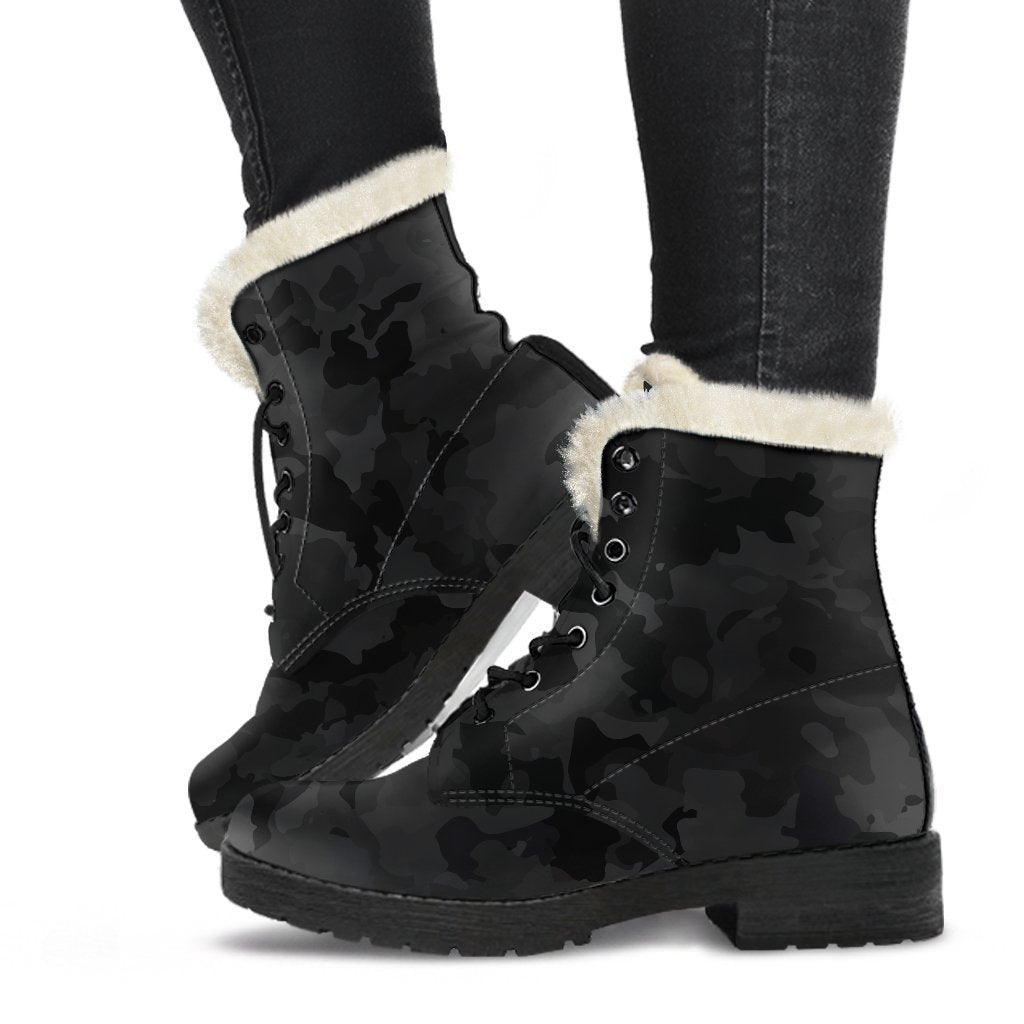 Black Camouflage Print Comfy Boots GearFrost