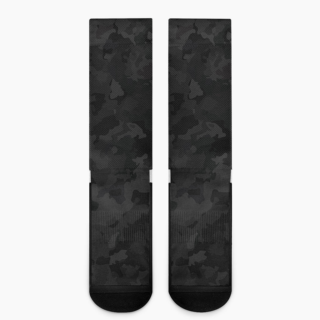 Black Camouflage Print Crew Socks