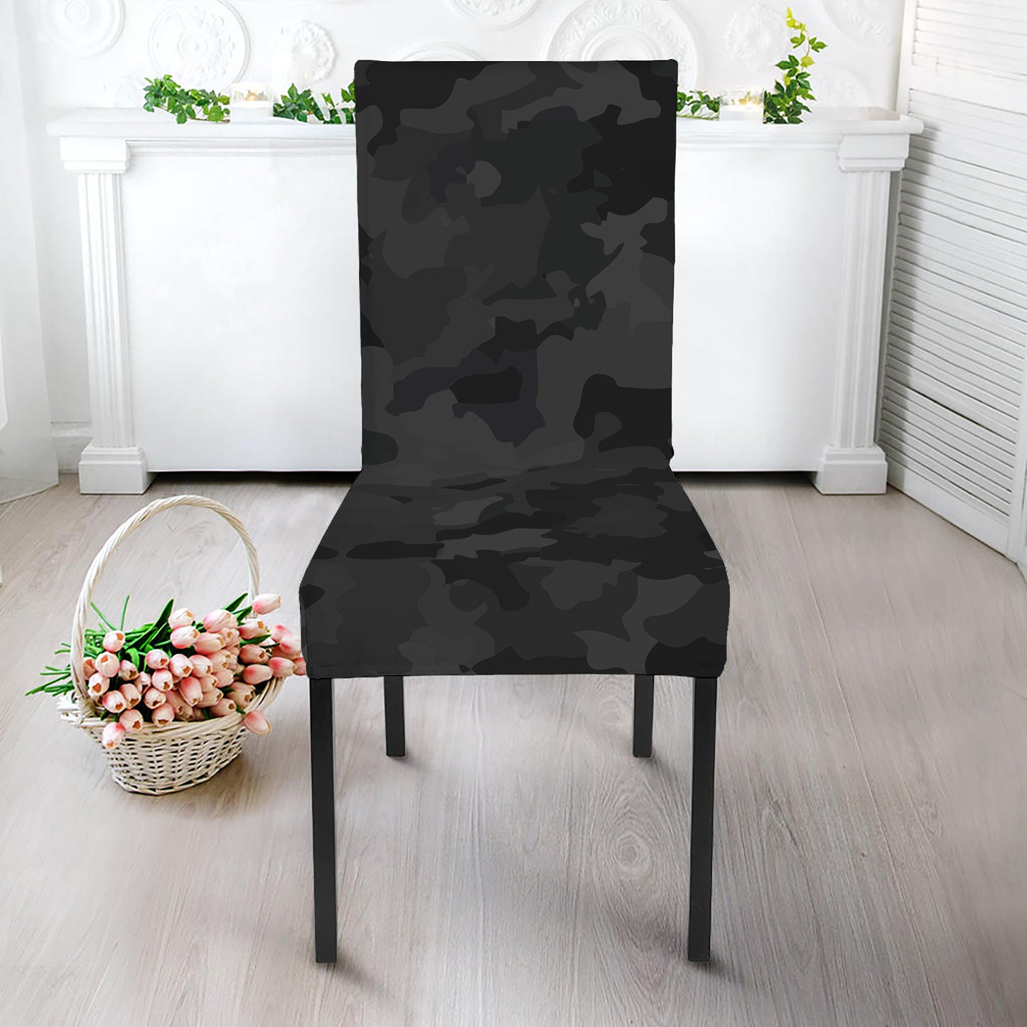 Black Camouflage Print Dining Chair Slipcover
