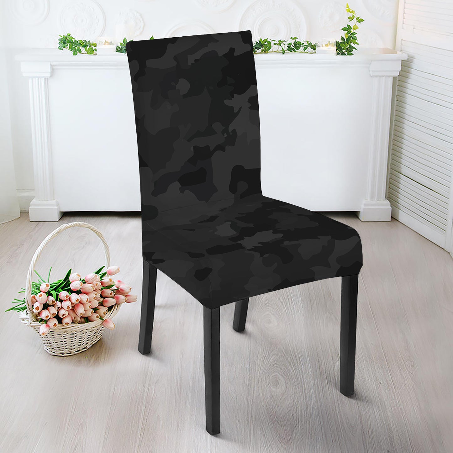 Black Camouflage Print Dining Chair Slipcover
