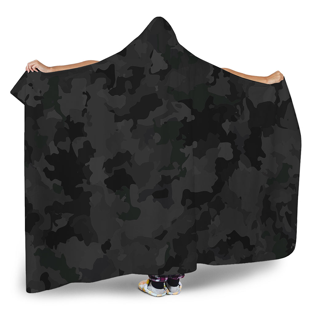 Black Camouflage Print Hooded Blanket