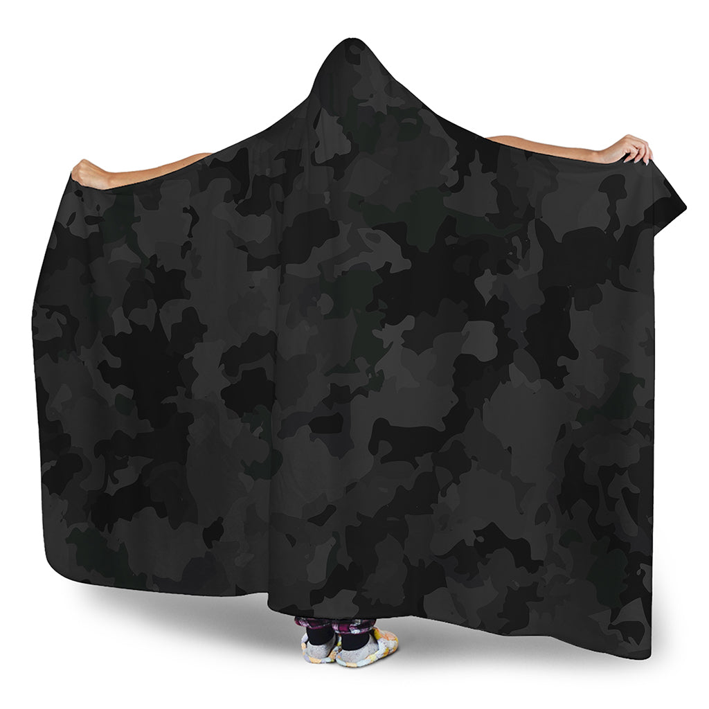 Black Camouflage Print Hooded Blanket