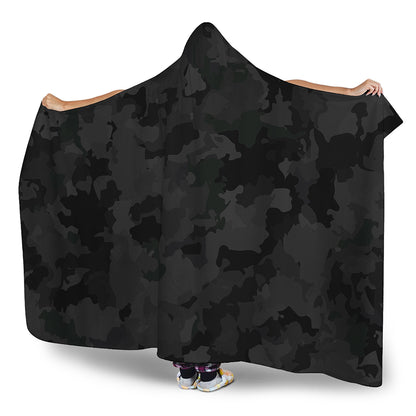 Black Camouflage Print Hooded Blanket