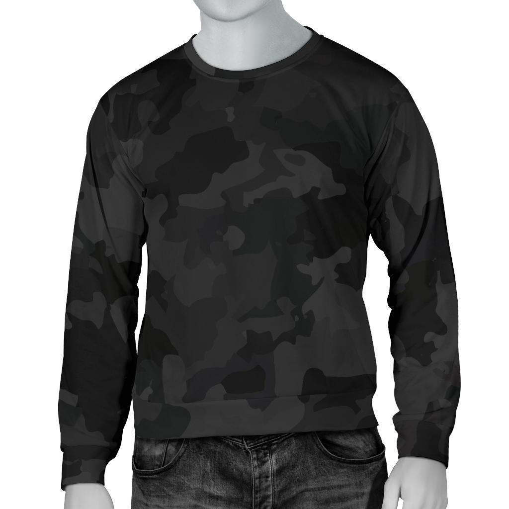 Black Camouflage Print Men's Crewneck Sweatshirt GearFrost