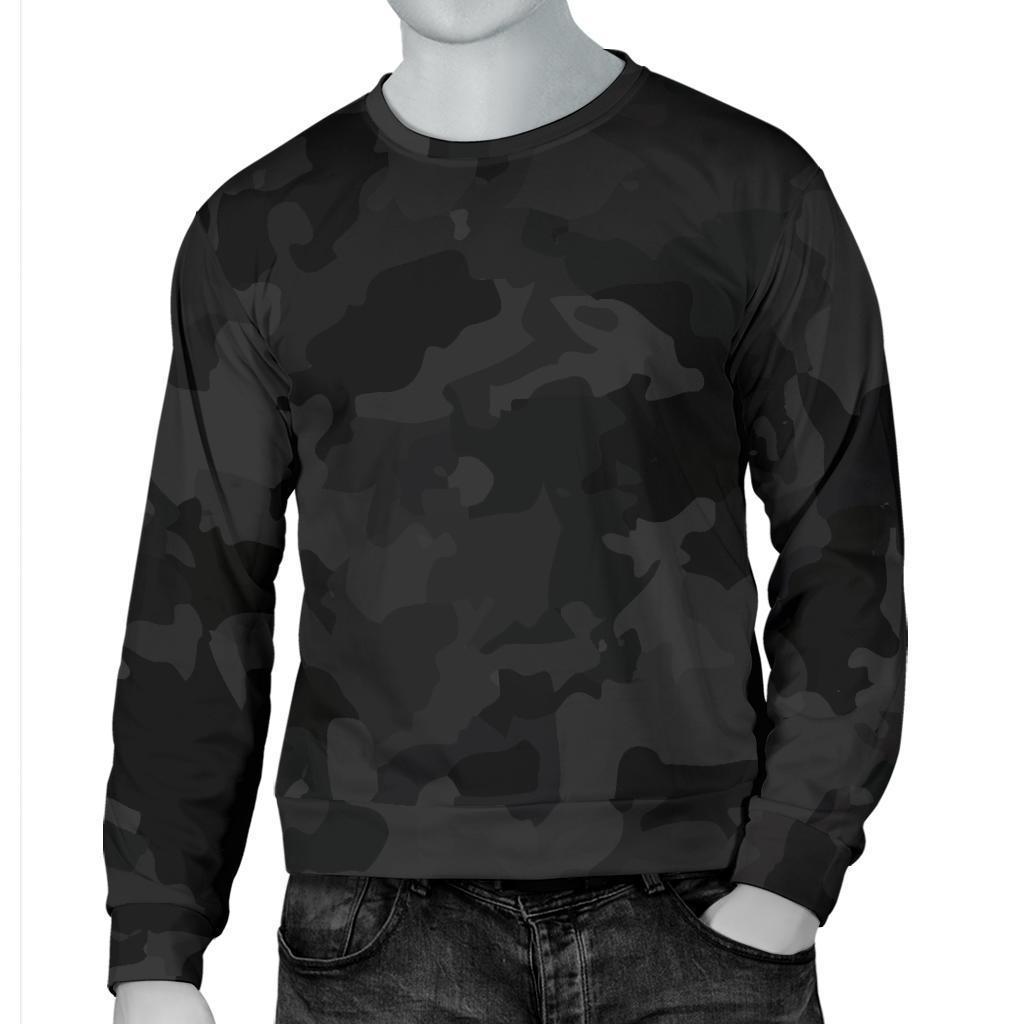 Black Camouflage Print Men's Crewneck Sweatshirt GearFrost