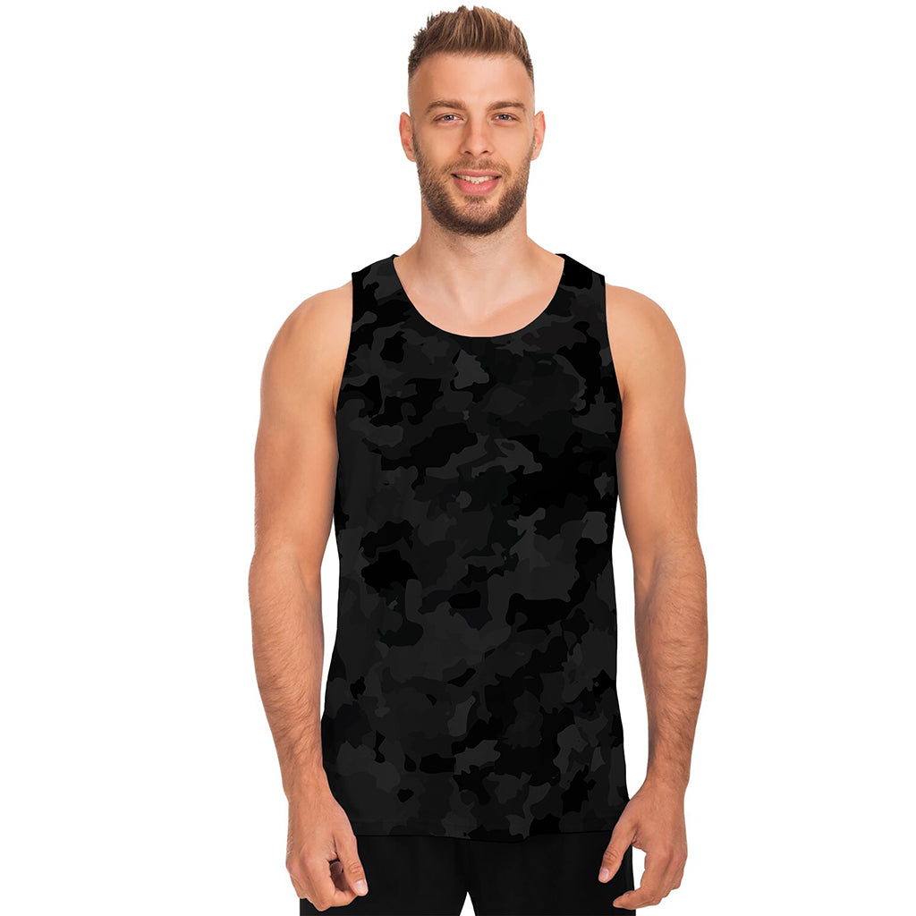 Black Camouflage Print Men's Tank Top