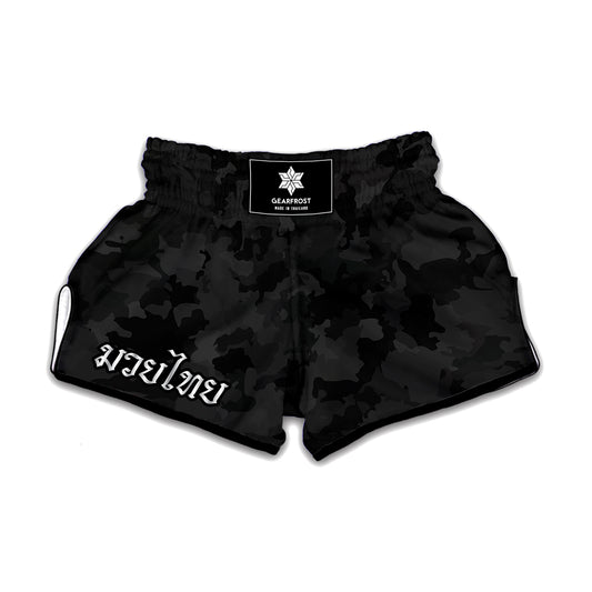 Black Camouflage Print Muay Thai Boxing Shorts