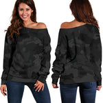 Black Camouflage Print Off Shoulder Sweatshirt GearFrost