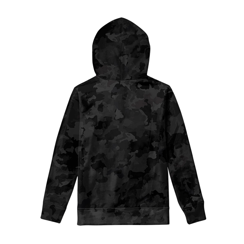 Black Camouflage Print Pullover Hoodie