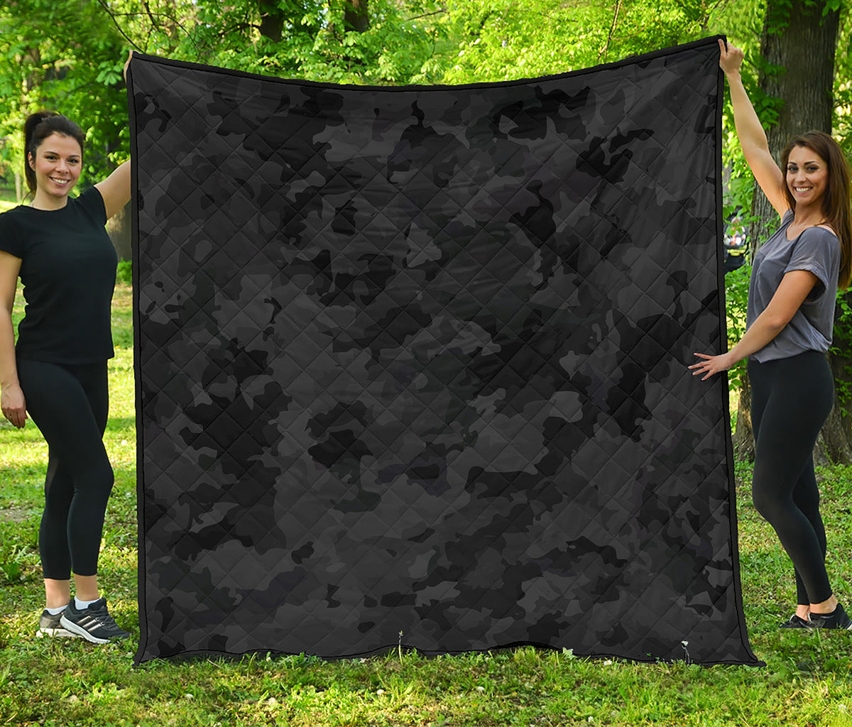 Black Camouflage Print Quilt