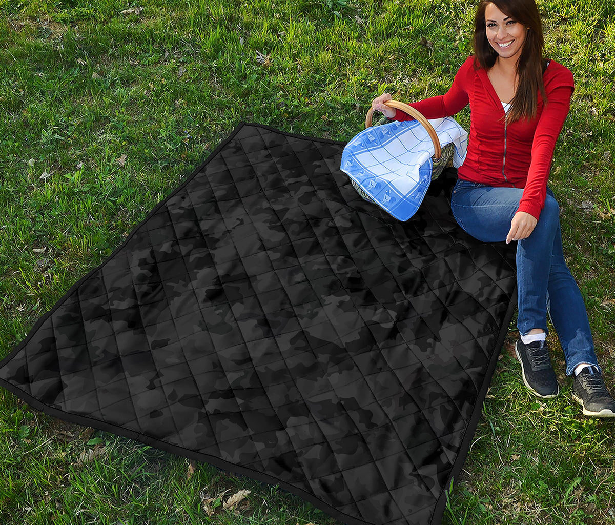 Black Camouflage Print Quilt