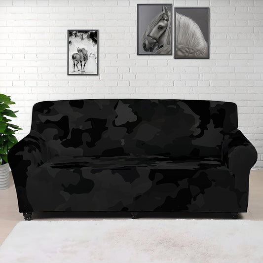Black Camouflage Print Sofa Cover